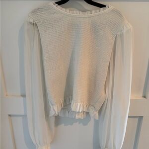 Wilfred Cream Smocked Blouse with Sheer Sleeves